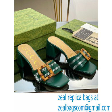 Gucci leather Heel 6.5cm Slide Sandals Green With Bamboo Buckle 2023