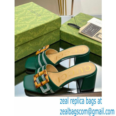 Gucci leather Heel 6.5cm Slide Sandals Green With Bamboo Buckle 2023 - Click Image to Close