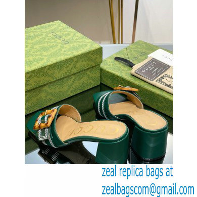 Gucci leather Heel 6.5cm Slide Sandals Green With Bamboo Buckle 2023 - Click Image to Close