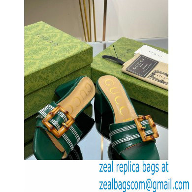 Gucci leather Heel 6.5cm Slide Sandals Green With Bamboo Buckle 2023