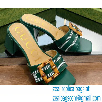 Gucci leather Heel 6.5cm Slide Sandals Green With Bamboo Buckle 2023 - Click Image to Close