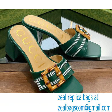 Gucci leather Heel 6.5cm Slide Sandals Green With Bamboo Buckle 2023