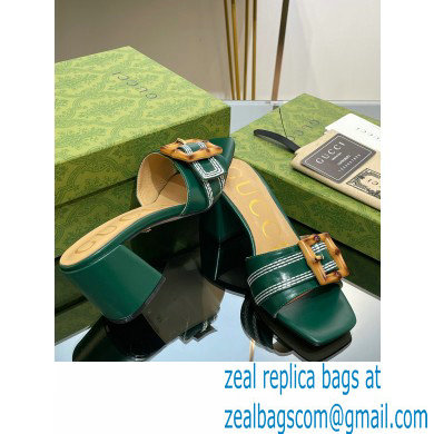 Gucci leather Heel 6.5cm Slide Sandals Green With Bamboo Buckle 2023 - Click Image to Close