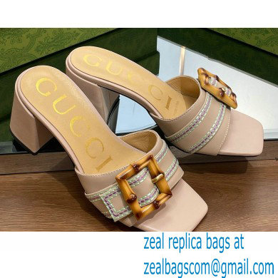 Gucci leather Heel 6.5cm Slide Sandals Nude With Bamboo Buckle 2023 - Click Image to Close