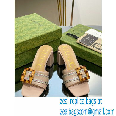 Gucci leather Heel 6.5cm Slide Sandals Nude With Bamboo Buckle 2023 - Click Image to Close