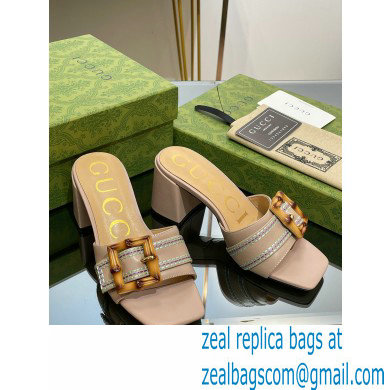 Gucci leather Heel 6.5cm Slide Sandals Nude With Bamboo Buckle 2023 - Click Image to Close