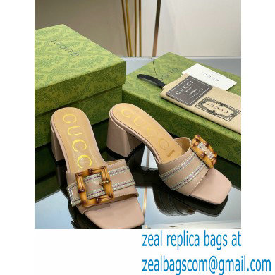 Gucci leather Heel 6.5cm Slide Sandals Nude With Bamboo Buckle 2023