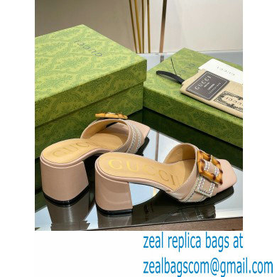 Gucci leather Heel 6.5cm Slide Sandals Nude With Bamboo Buckle 2023