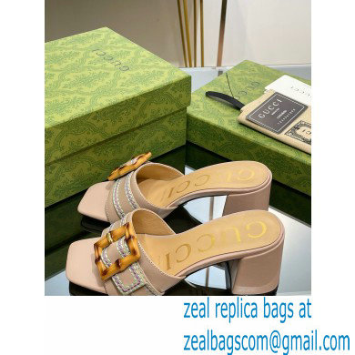 Gucci leather Heel 6.5cm Slide Sandals Nude With Bamboo Buckle 2023