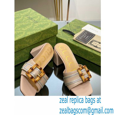 Gucci leather Heel 6.5cm Slide Sandals Nude With Bamboo Buckle 2023