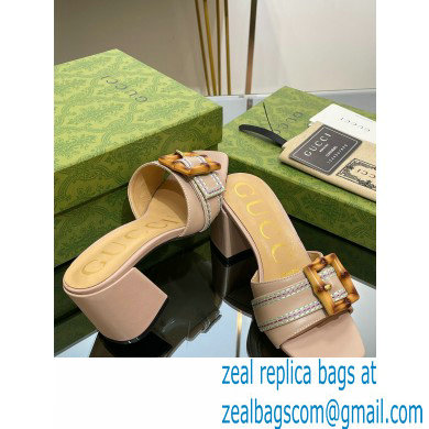 Gucci leather Heel 6.5cm Slide Sandals Nude With Bamboo Buckle 2023 - Click Image to Close