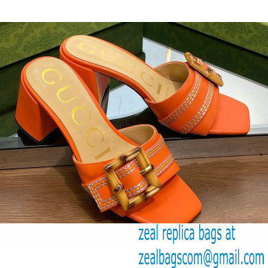 Gucci leather Heel 6.5cm Slide Sandals Orange With Bamboo Buckle 2023