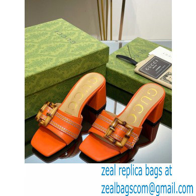 Gucci leather Heel 6.5cm Slide Sandals Orange With Bamboo Buckle 2023