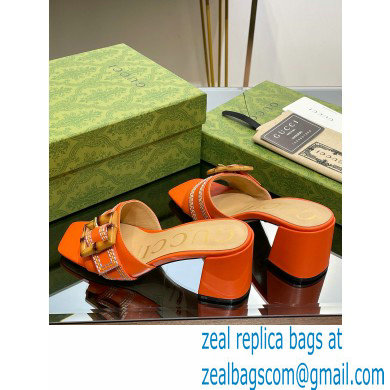 Gucci leather Heel 6.5cm Slide Sandals Orange With Bamboo Buckle 2023 - Click Image to Close