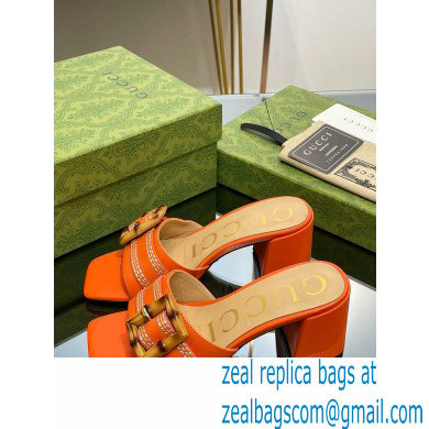 Gucci leather Heel 6.5cm Slide Sandals Orange With Bamboo Buckle 2023 - Click Image to Close