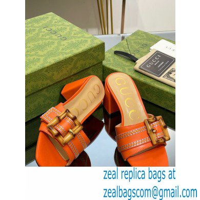 Gucci leather Heel 6.5cm Slide Sandals Orange With Bamboo Buckle 2023