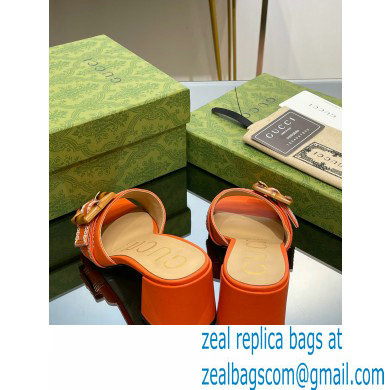 Gucci leather Heel 6.5cm Slide Sandals Orange With Bamboo Buckle 2023