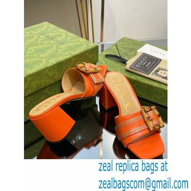 Gucci leather Heel 6.5cm Slide Sandals Orange With Bamboo Buckle 2023