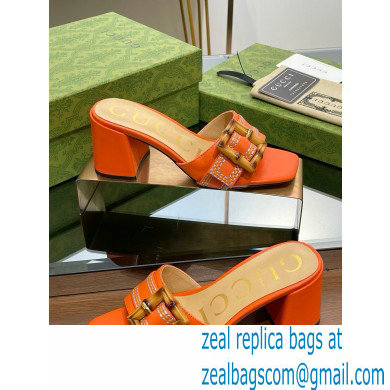 Gucci leather Heel 6.5cm Slide Sandals Orange With Bamboo Buckle 2023 - Click Image to Close