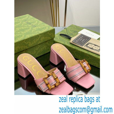 Gucci leather Heel 6.5cm Slide Sandals Pink With Bamboo Buckle 2023 - Click Image to Close