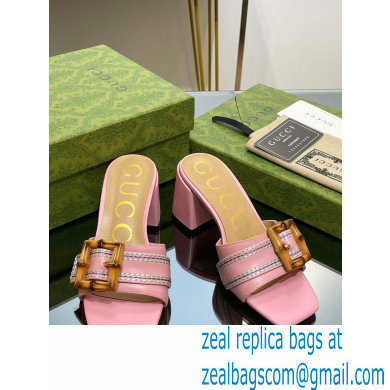 Gucci leather Heel 6.5cm Slide Sandals Pink With Bamboo Buckle 2023 - Click Image to Close