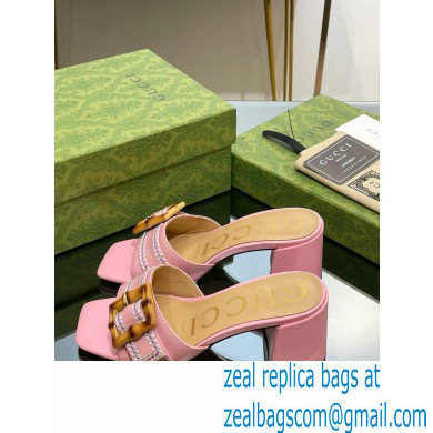 Gucci leather Heel 6.5cm Slide Sandals Pink With Bamboo Buckle 2023 - Click Image to Close