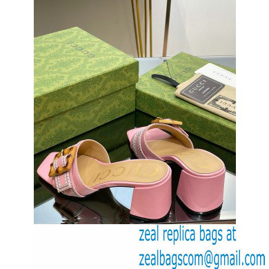 Gucci leather Heel 6.5cm Slide Sandals Pink With Bamboo Buckle 2023 - Click Image to Close
