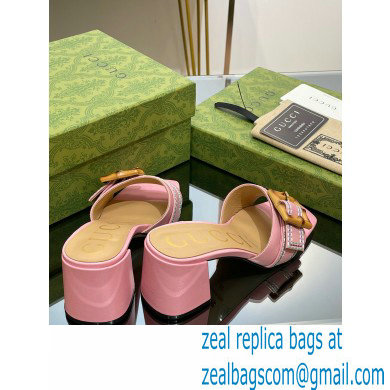 Gucci leather Heel 6.5cm Slide Sandals Pink With Bamboo Buckle 2023 - Click Image to Close