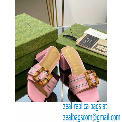 Gucci leather Heel 6.5cm Slide Sandals Pink With Bamboo Buckle 2023