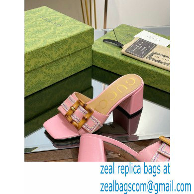 Gucci leather Heel 6.5cm Slide Sandals Pink With Bamboo Buckle 2023 - Click Image to Close