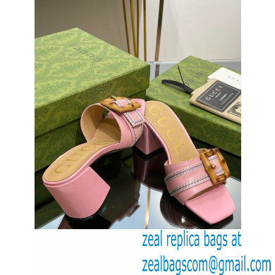 Gucci leather Heel 6.5cm Slide Sandals Pink With Bamboo Buckle 2023