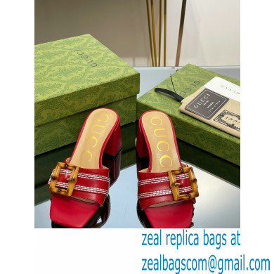 Gucci leather Heel 6.5cm Slide Sandals Red With Bamboo Buckle 2023