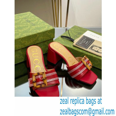 Gucci leather Heel 6.5cm Slide Sandals Red With Bamboo Buckle 2023