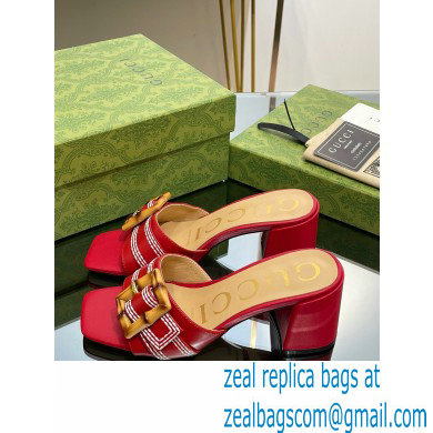 Gucci leather Heel 6.5cm Slide Sandals Red With Bamboo Buckle 2023