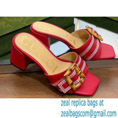 Gucci leather Heel 6.5cm Slide Sandals Red With Bamboo Buckle 2023