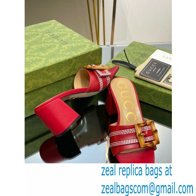 Gucci leather Heel 6.5cm Slide Sandals Red With Bamboo Buckle 2023 - Click Image to Close