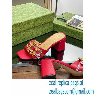 Gucci leather Heel 6.5cm Slide Sandals Red With Bamboo Buckle 2023