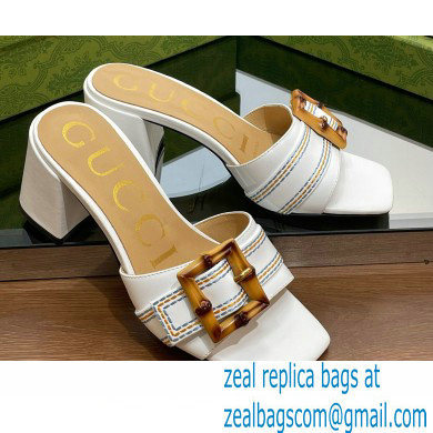 Gucci leather Heel 6.5cm Slide Sandals White With Bamboo Buckle 2023