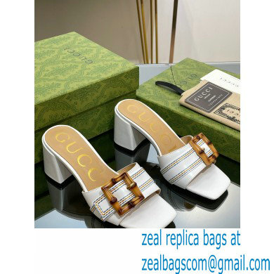 Gucci leather Heel 6.5cm Slide Sandals White With Bamboo Buckle 2023