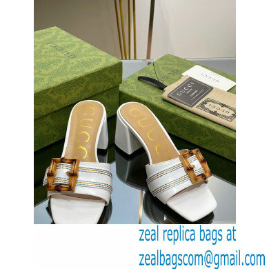 Gucci leather Heel 6.5cm Slide Sandals White With Bamboo Buckle 2023 - Click Image to Close