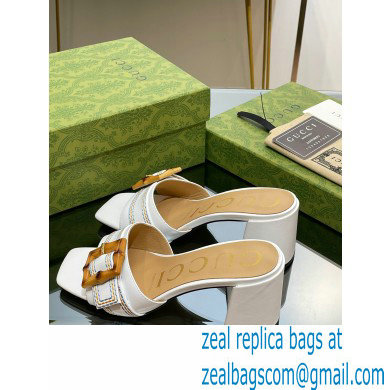 Gucci leather Heel 6.5cm Slide Sandals White With Bamboo Buckle 2023 - Click Image to Close