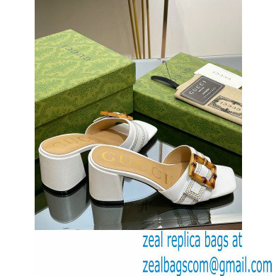Gucci leather Heel 6.5cm Slide Sandals White With Bamboo Buckle 2023 - Click Image to Close