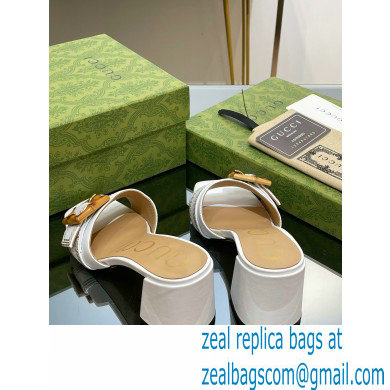 Gucci leather Heel 6.5cm Slide Sandals White With Bamboo Buckle 2023 - Click Image to Close