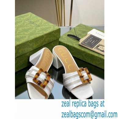 Gucci leather Heel 6.5cm Slide Sandals White With Bamboo Buckle 2023