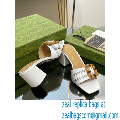 Gucci leather Heel 6.5cm Slide Sandals White With Bamboo Buckle 2023 - Click Image to Close