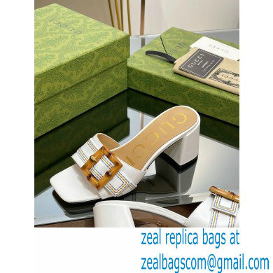 Gucci leather Heel 6.5cm Slide Sandals White With Bamboo Buckle 2023 - Click Image to Close