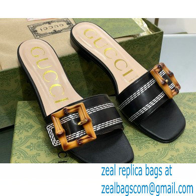 Gucci leather Slide Sandals Black With Bamboo Buckle 2023