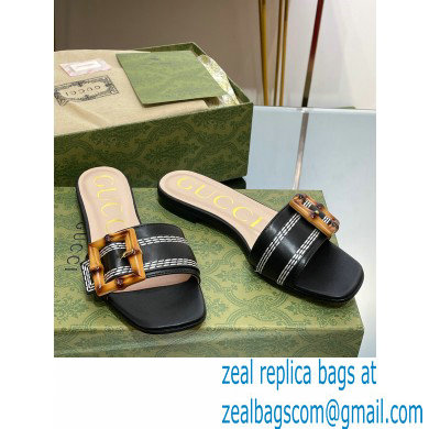 Gucci leather Slide Sandals Black With Bamboo Buckle 2023
