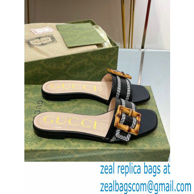 Gucci leather Slide Sandals Black With Bamboo Buckle 2023