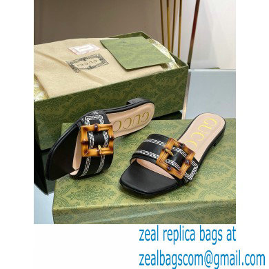 Gucci leather Slide Sandals Black With Bamboo Buckle 2023